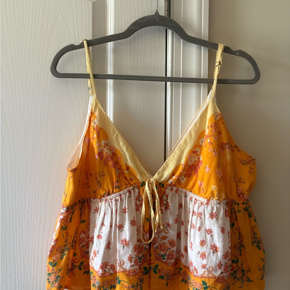 Free People Orange and White Tie Front Camisole. New With Tags. Size L
